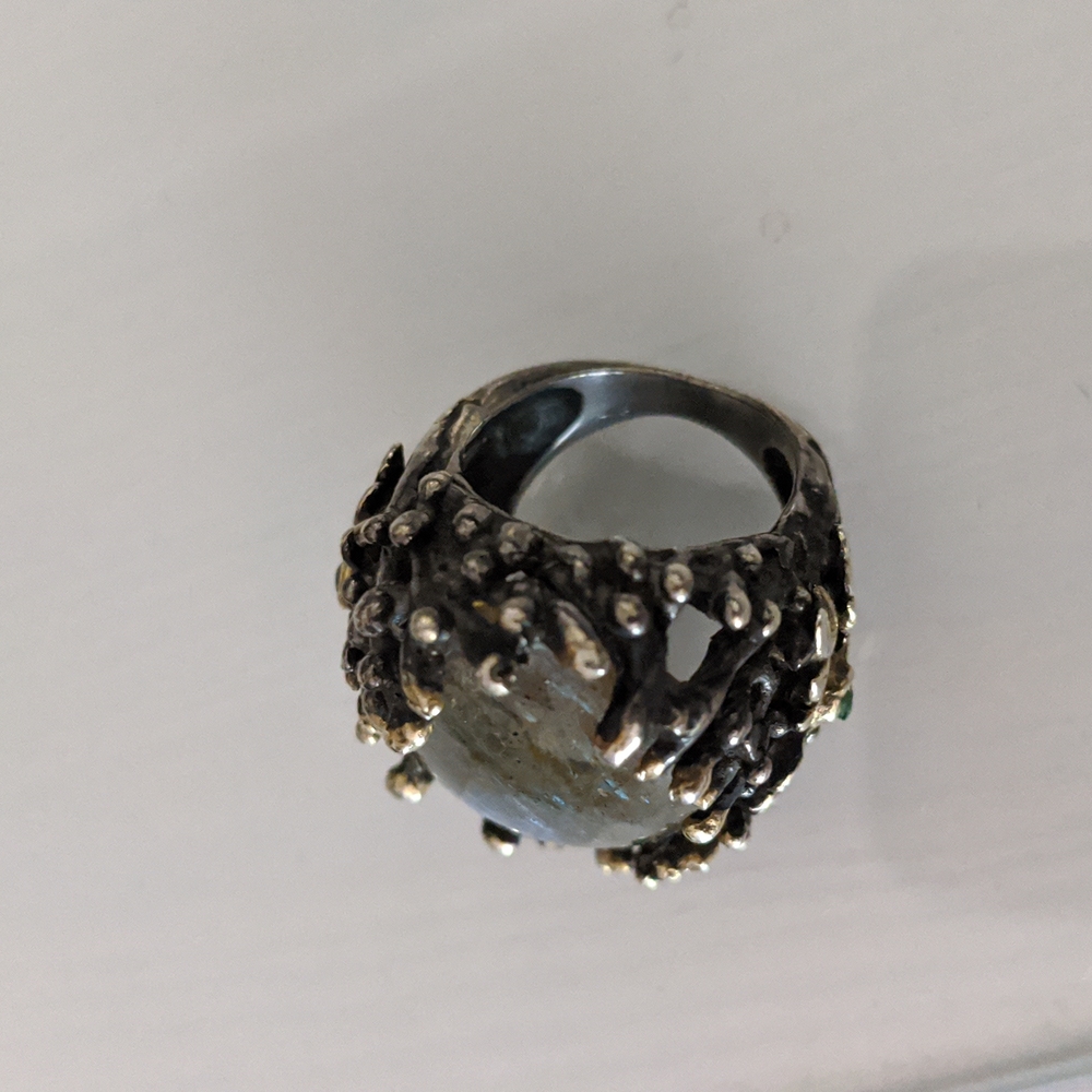 Artisan ring, size 7, silver platted, stone Labradorite, size apx. 3x2 cm - Picture 4 of 9